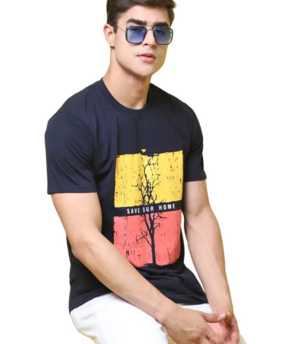 Reliable Blue Cotton Blend Printed Round Neck Tees For Men