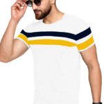 AUSK Men's Regular Round Neck Half Sleeves T-Shirts (Color:White & Black & Yellow-Size:Large)