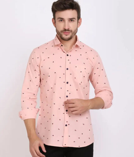 FEBIA Mens Cottonblend Polka Print Fullsleeve Shirt