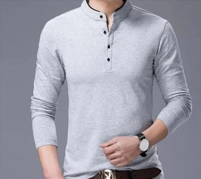 Mens Trendy Solid Cotton Mandarin Tees