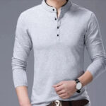Mens Trendy Solid Cotton Mandarin Tees