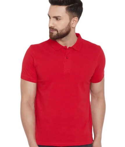 Men's Red Cotton Blend Solid Polos T-Shirt