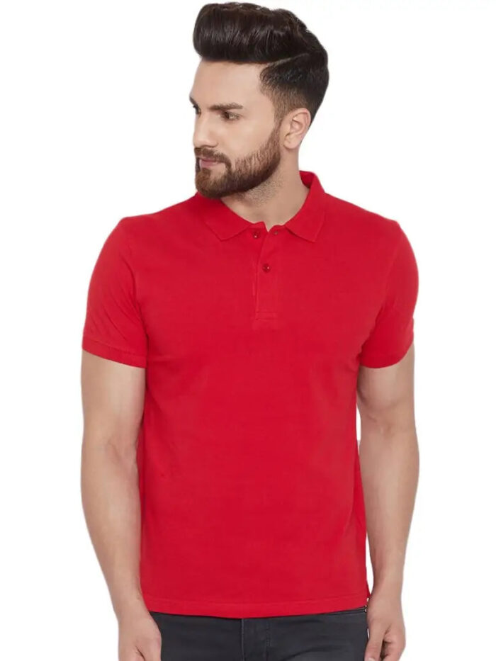 Men's Red Cotton Blend Solid Polos T-Shirt