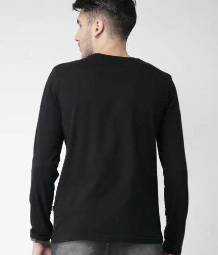 Stylish Black Solid Cotton Round Neck T-shirt For Men