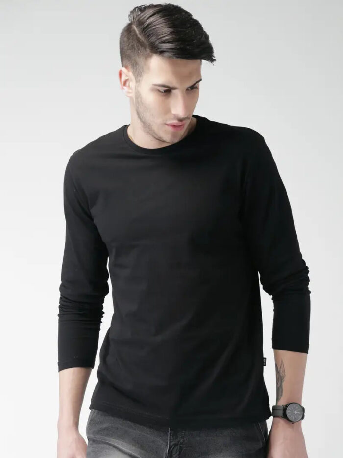 1597663496340_1_22_LCfullblk-originnm80prcnt Stylish Black Solid Cotton Round Neck T-shirt For Men
