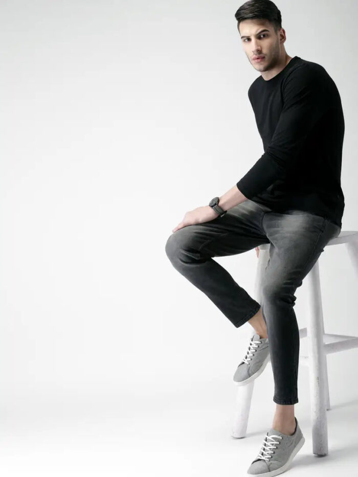 1597663496416_1_26_LCfullblk5-originnm80prcnt Stylish Black Solid Cotton Round Neck T-shirt For Men