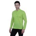 Elegant Green Solid Polycotton Henley Tees For Men