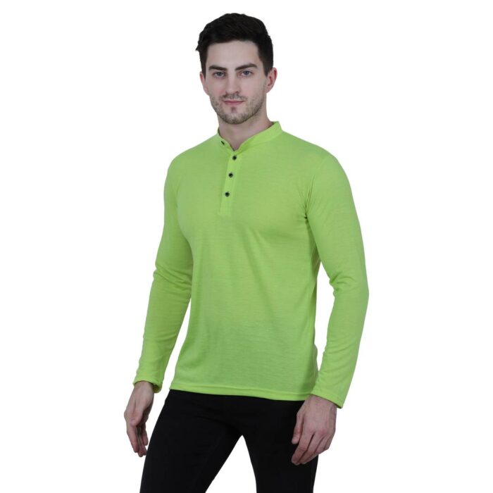 Elegant Green Solid Polycotton Henley Tees For Men