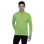 Elegant Green Solid Polycotton Henley Tees For Men