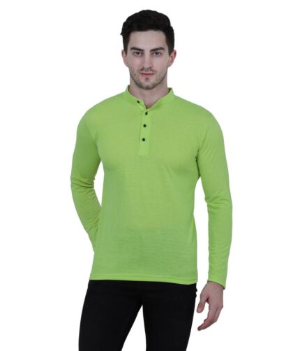 Elegant Green Solid Polycotton Henley Tees For Men