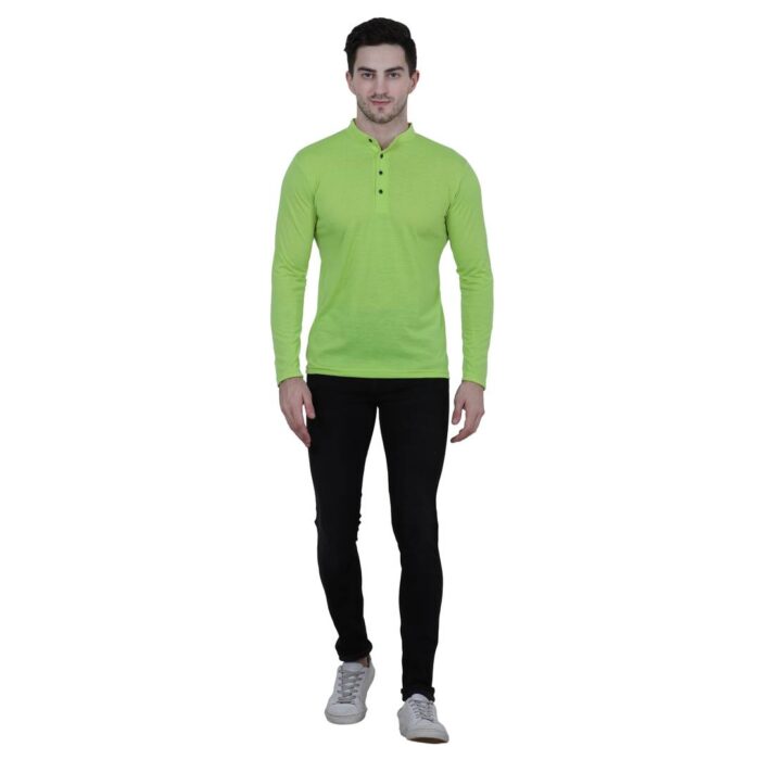 Elegant Green Solid Polycotton Henley Tees For Men