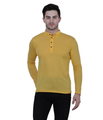 Elegant Yellow Solid Polycotton Henley Tees For Men