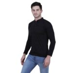 Men's Black Polycotton Solid Henley Tees