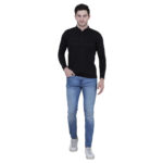 Men's Black Polycotton Solid Henley Tees
