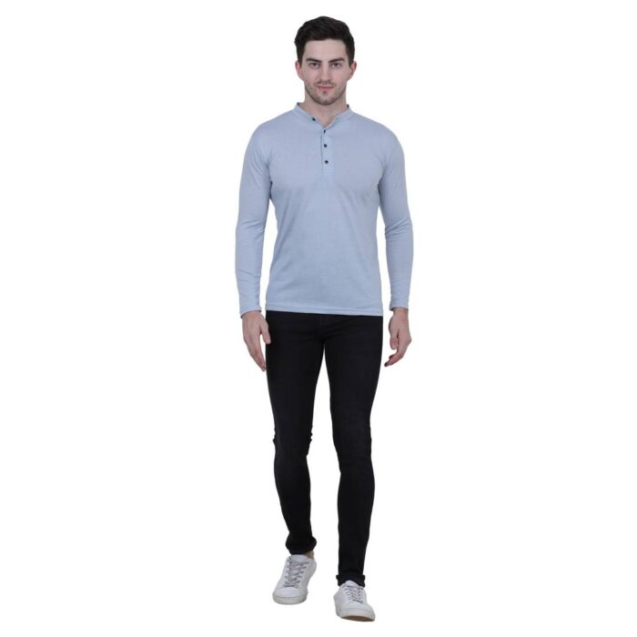 Men's Grey Polycotton Solid Henley Tees