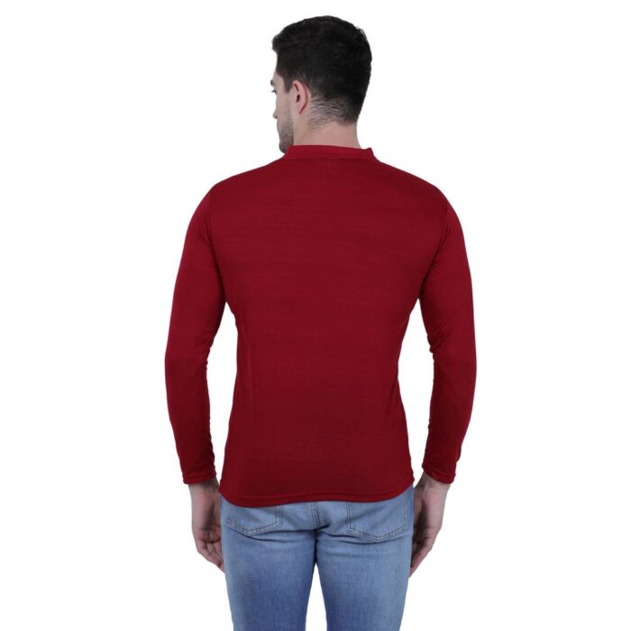 Men's Maroon Polycotton Solid Henley Tees
