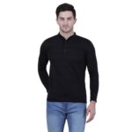 Men's Black Polycotton Solid Henley Tees