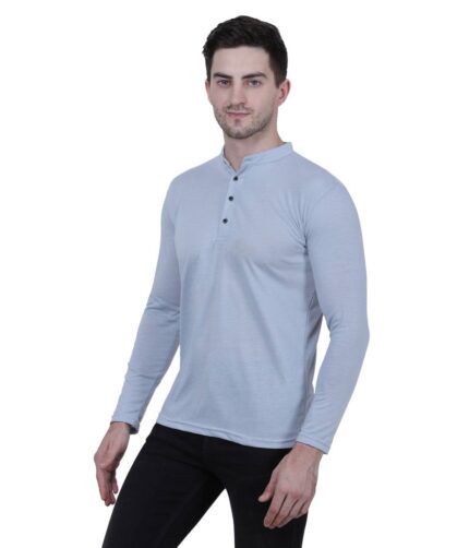 Men's Grey Polycotton Solid Henley Tees
