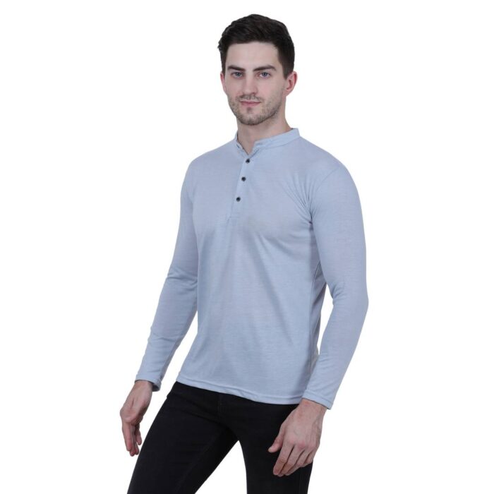 Men's Grey Polycotton Solid Henley Tees