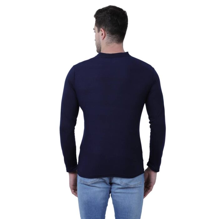 Men's Blue Polycotton Solid Henley Tees
