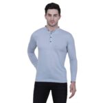 Men's Grey Polycotton Solid Henley Tees