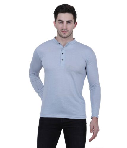 Men's Grey Polycotton Solid Henley Tees