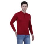 Men's Maroon Polycotton Solid Henley Tees