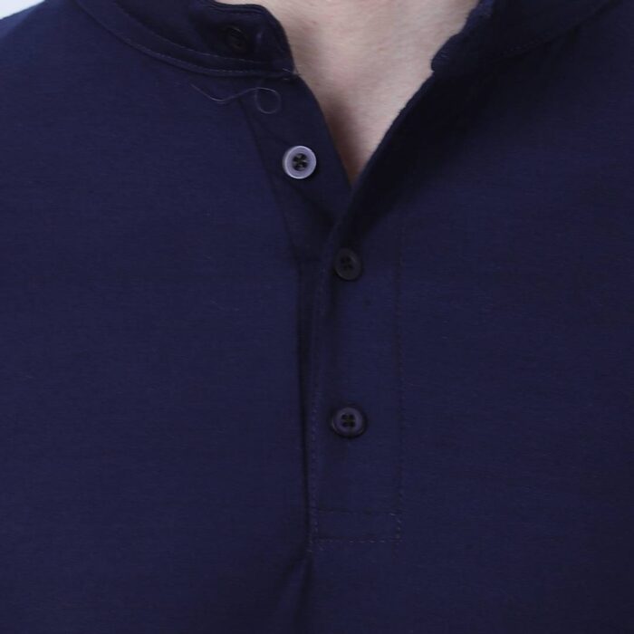 Men's Blue Polycotton Solid Henley Tees