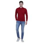 Men's Maroon Polycotton Solid Henley Tees