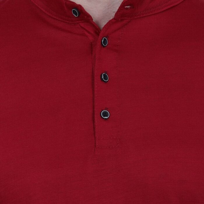 Men's Maroon Polycotton Solid Henley Tees
