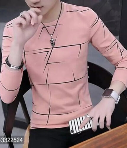 TRENDY COTTON BLEND FULL SLEEVE PRINTED T-SHIRT FOR MEN