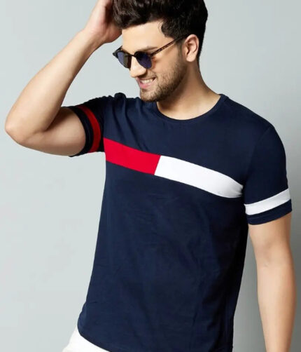 Trendy Navy Blue mens colour block t-shirt