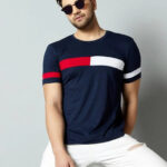Trendy Navy Blue mens colour block t-shirt