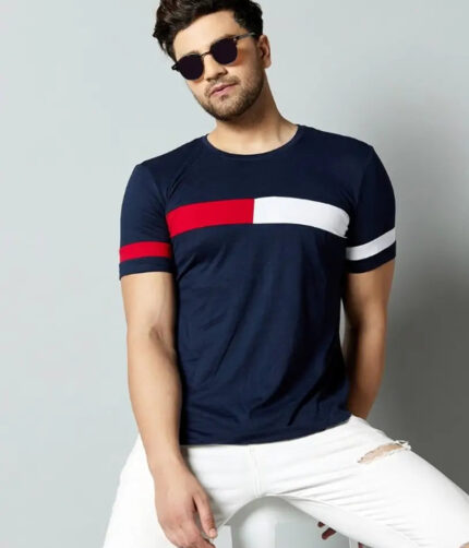 Trendy Navy Blue mens colour block t-shirt