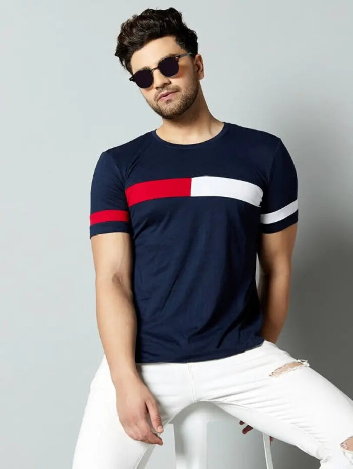 Trendy Navy Blue mens colour block t-shirt