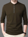 Mandarian collar Full sleeves T shirt with Zip closure
