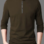 Mandarian collar Full sleeves T shirt with Zip closure