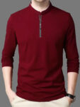 Mandarian collar Full sleeves T shirt with Zip closure