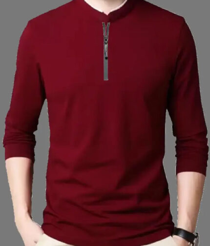 Mandarian collar Full sleeves T shirt with Zip closure