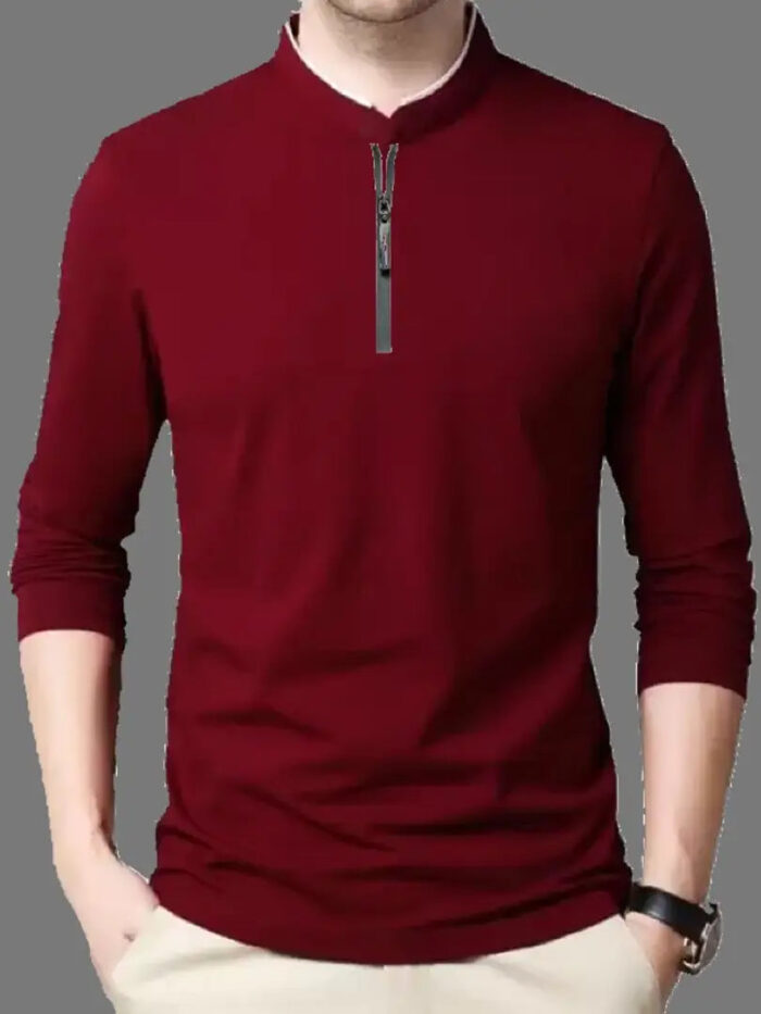 Mandarian collar Full sleeves T shirt with Zip closure