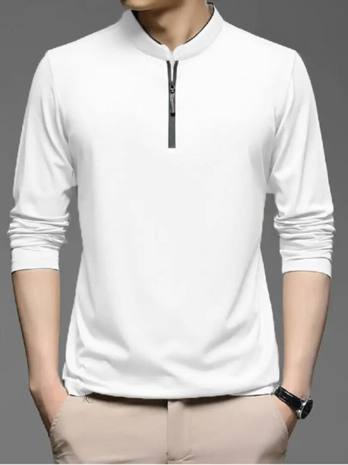 Mandarian collar Full sleeves T shirt with Zip closure