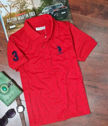 Elegant Red Cotton Blend Printed Polos For Men