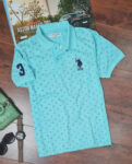 Elegant Turquoise Cotton Blend Printed Polos For Men