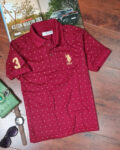 Elegant Maroon Cotton Blend Printed Polos For Men