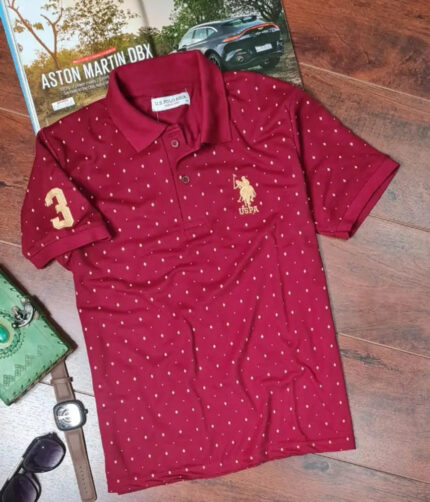 Elegant Maroon Cotton Blend Printed Polos For Men