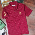 Elegant Maroon Cotton Blend Printed Polos For Men