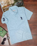 Elegant Turquoise Cotton Blend Printed Polos For Men