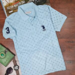 Elegant Turquoise Cotton Blend Printed Polos For Men