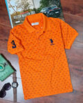 Elegant Orange Cotton Blend Printed Polos For Men