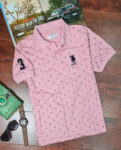 Elegant Pink Cotton Blend Printed Polos For Men
